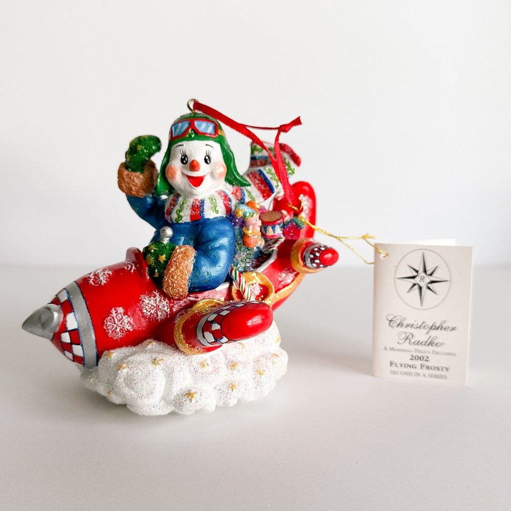 Vintage Christopher Radko Flying Frosty Ornament, New in Box